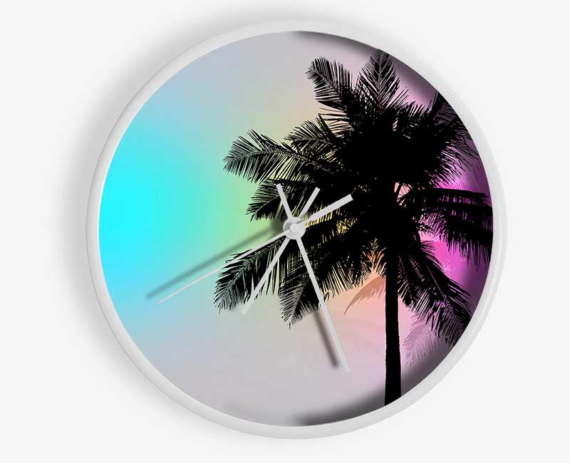 Psychedelic Palm Skies Clock - Wallart-Direct UK
