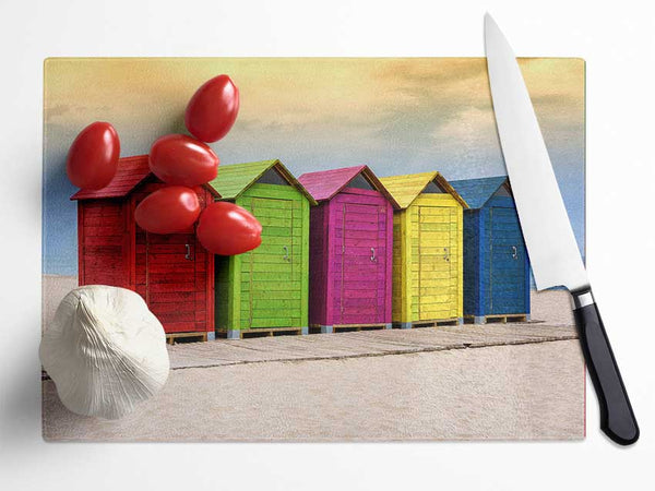 Beach Hut Boardwalk Glass Chopping Board