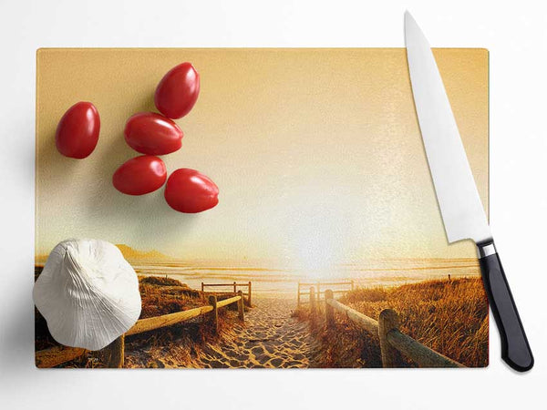 Sunrise walk To The Ocean Glass Chopping Board