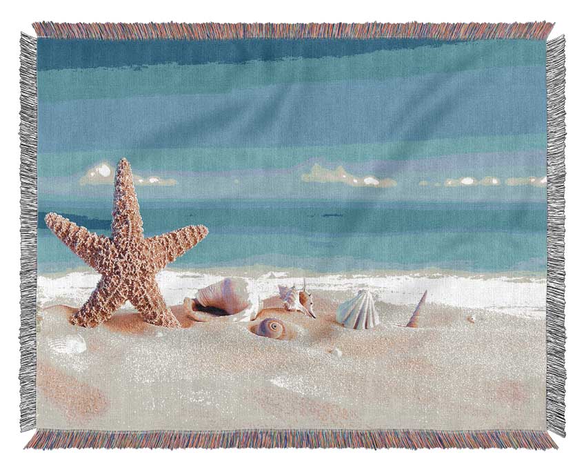 Shells In The Ocean Sands Woven Blanket