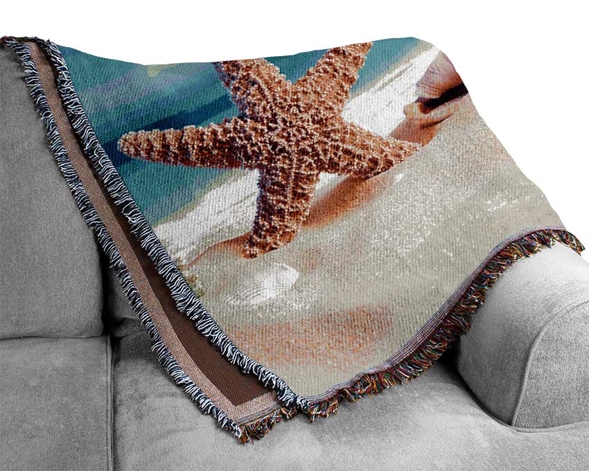 Shells In The Ocean Sands Woven Blanket