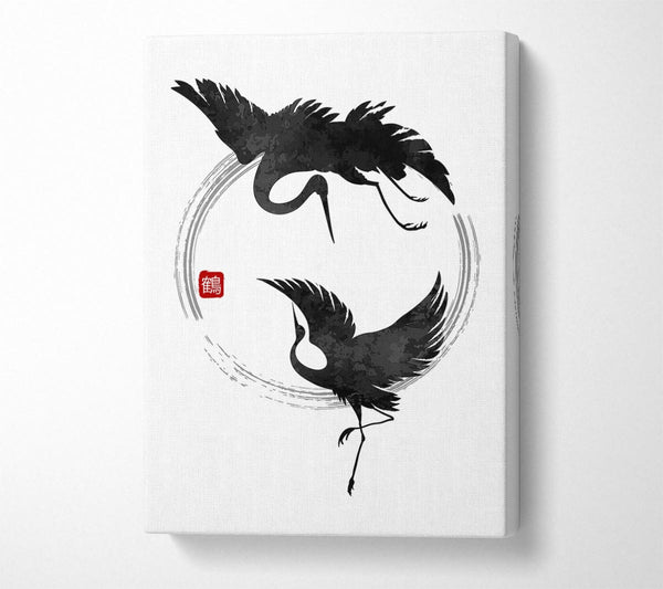 Picture of Japanese Cranes In The Circle Of Life Canvas Print Wall Art