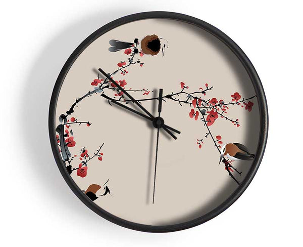 Chinese Cherry Blossom Birds Clock - Wallart-Direct UK