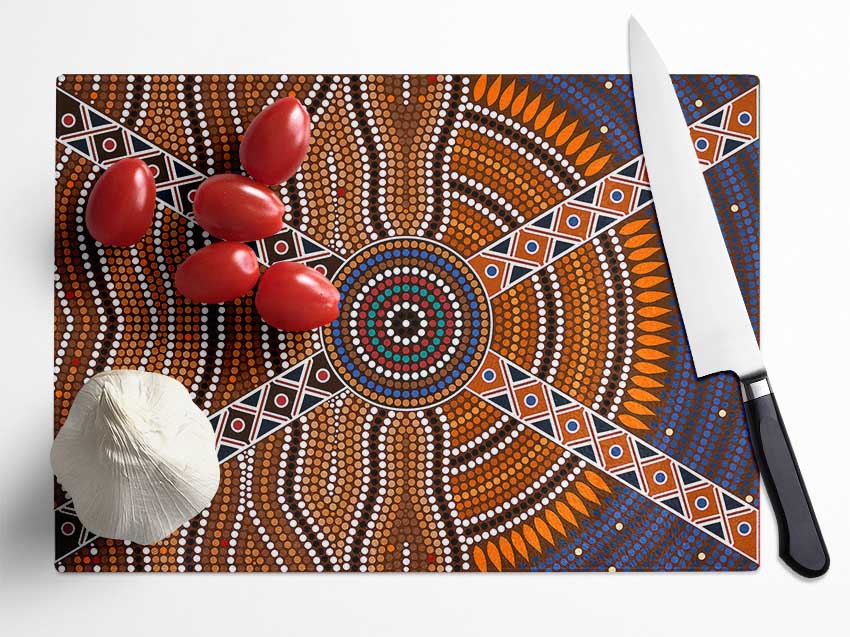 Aboriginal Pattern 2 Glass Chopping Board