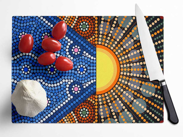 Aboriginal Pattern 9 Glass Chopping Board