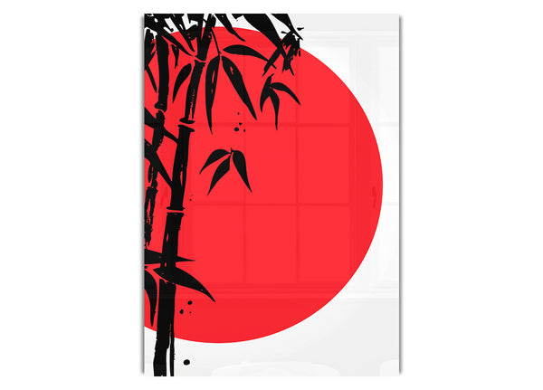 Rote Sonne durch den japanischen Bambus