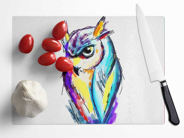 Rainbow Owl Glass Chopping Board