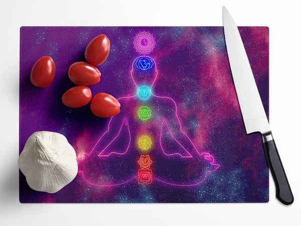 Chakra Meditation Colours 3 Glass Chopping Board