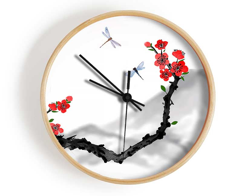 Chinese Cherry Blossom Mountains Clock - Wallart-Direct UK
