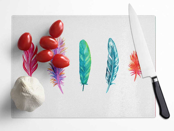 Red Indian Rainbow Feathers Glass Chopping Board
