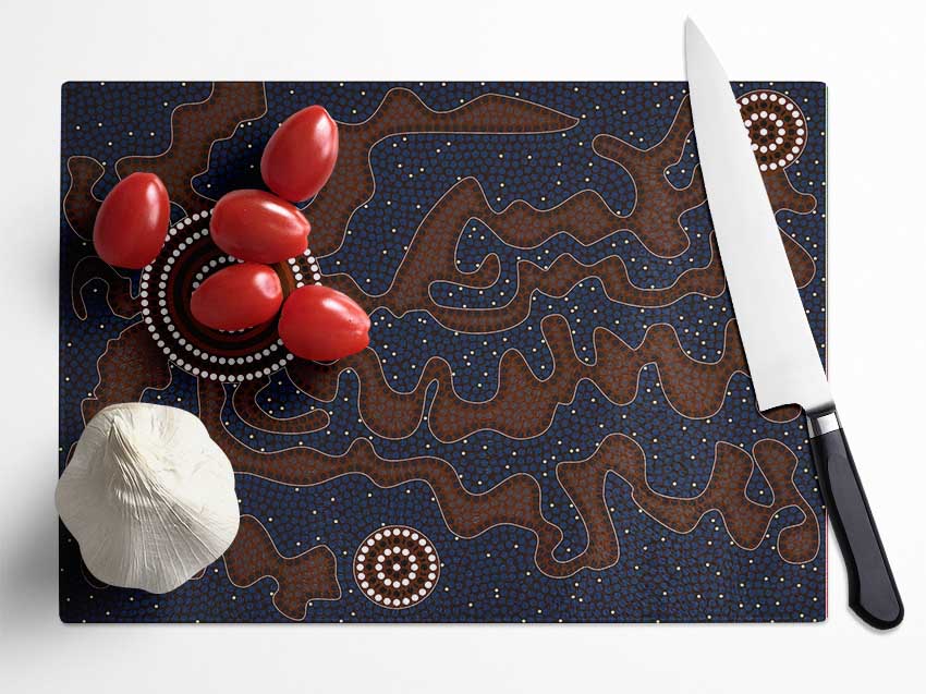 Aboriginal Pattern 3 Glass Chopping Board