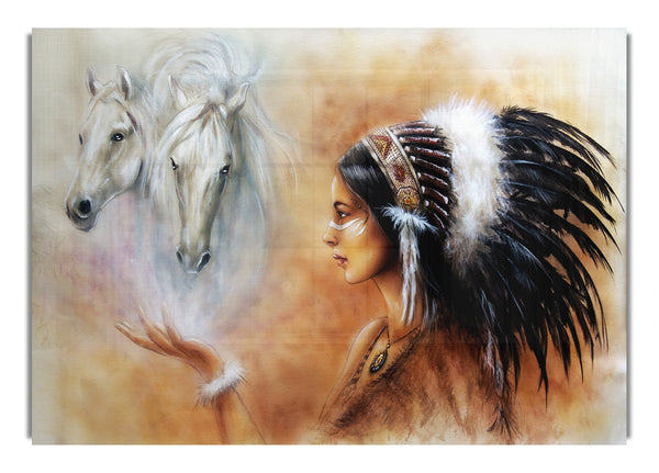 Red Indian Princess With Horses