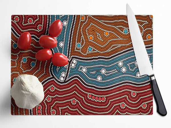 Aboriginal Pattern 4 Glass Chopping Board