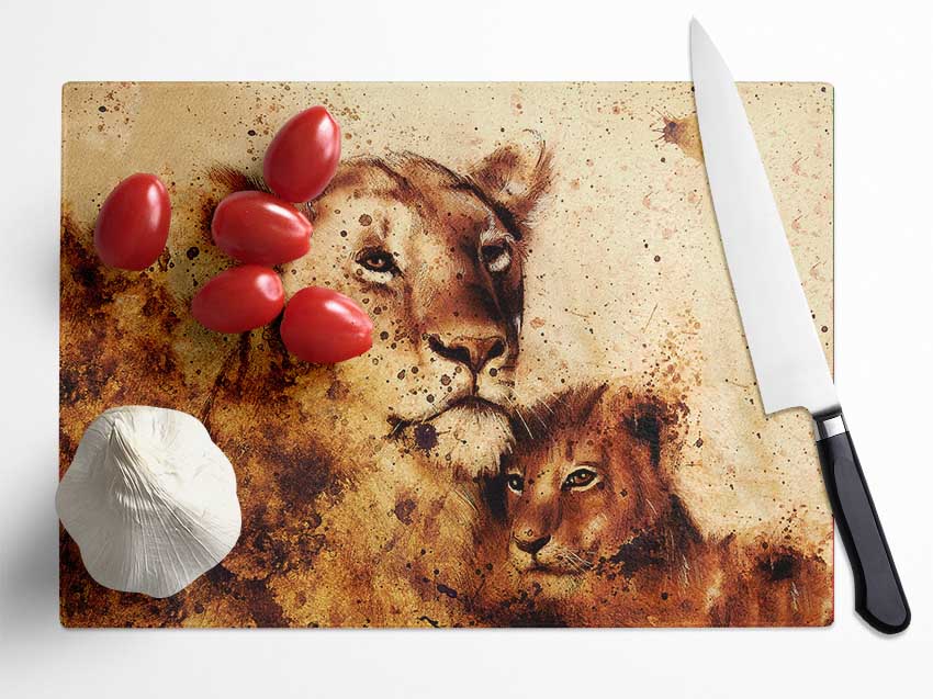 Indian Lioness Glass Chopping Board