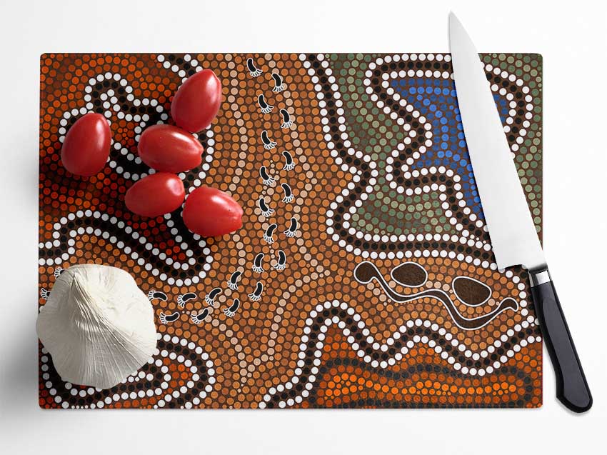 Aboriginal Pattern 5 Glass Chopping Board