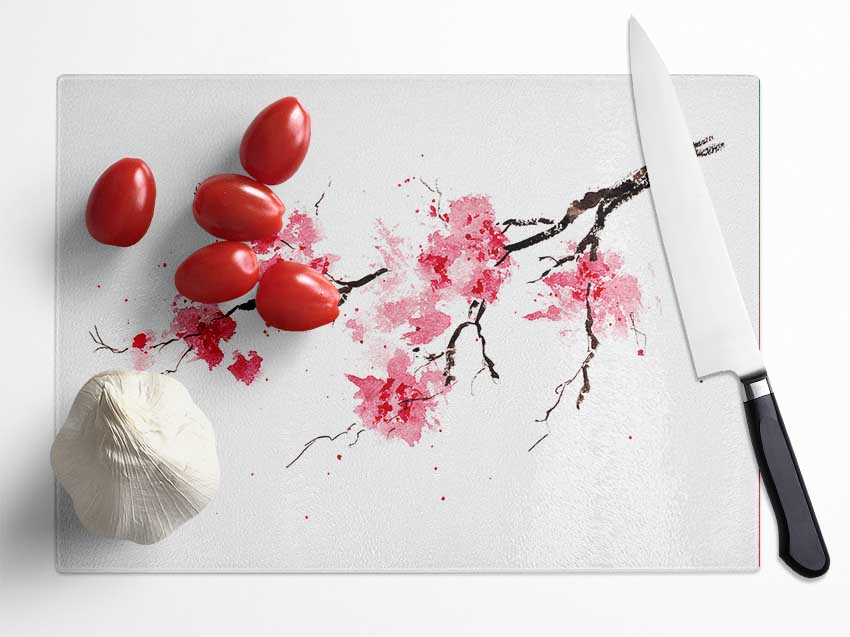 Chinese Cherry Blossom branch Glass Chopping Board