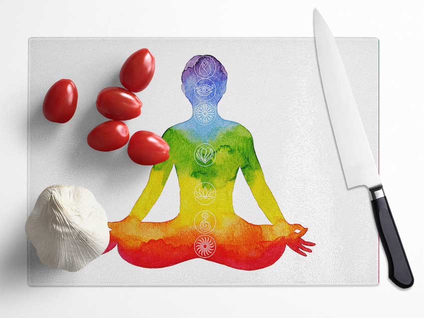 Chakra Meditation Colours 4 Glass Chopping Board