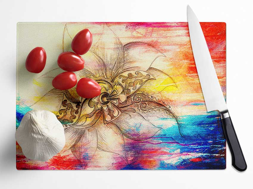 Colourful Lotus Flower Glass Chopping Board