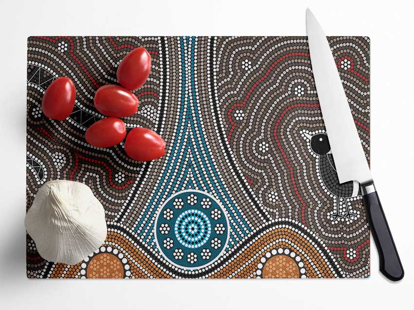 Aboriginal Pattern 8 Glass Chopping Board