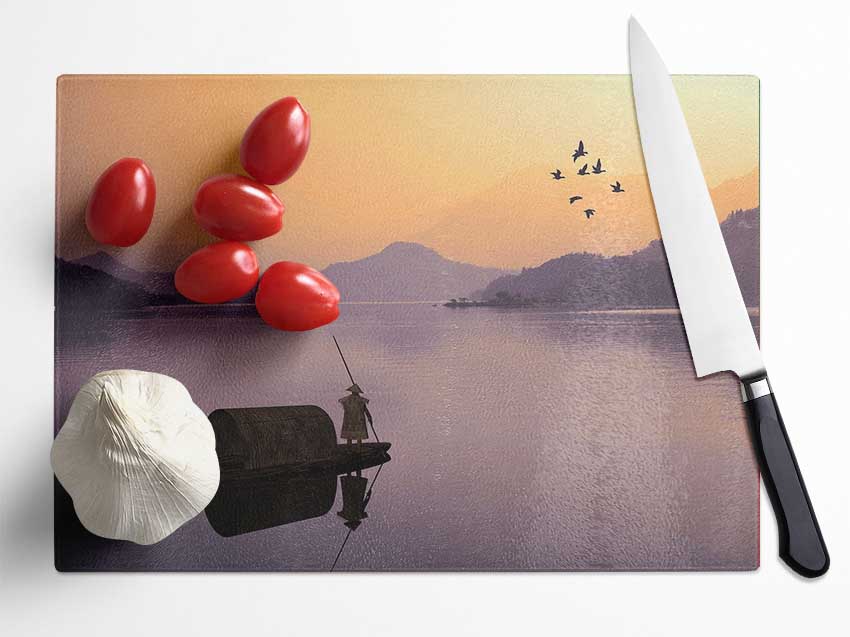 Chinese Fisherman At Dusk Glass Chopping Board