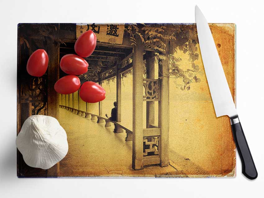 Peaceful Chinese Temple Glass Chopping Board