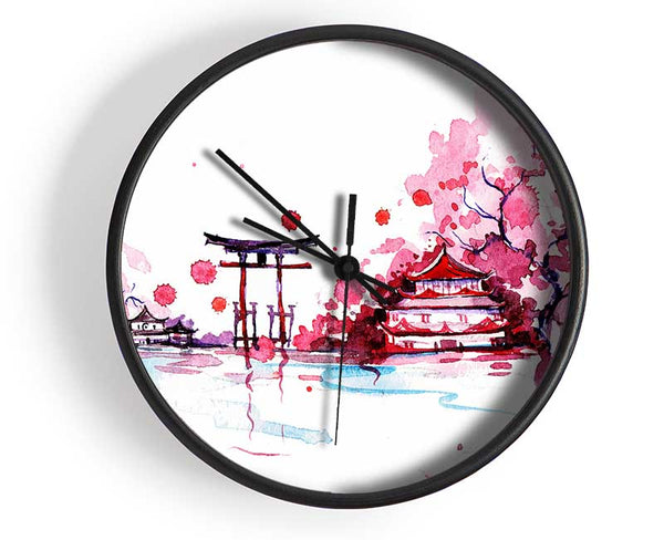 Chinese Cherry Blossom Lake Clock - Wallart-Direct UK