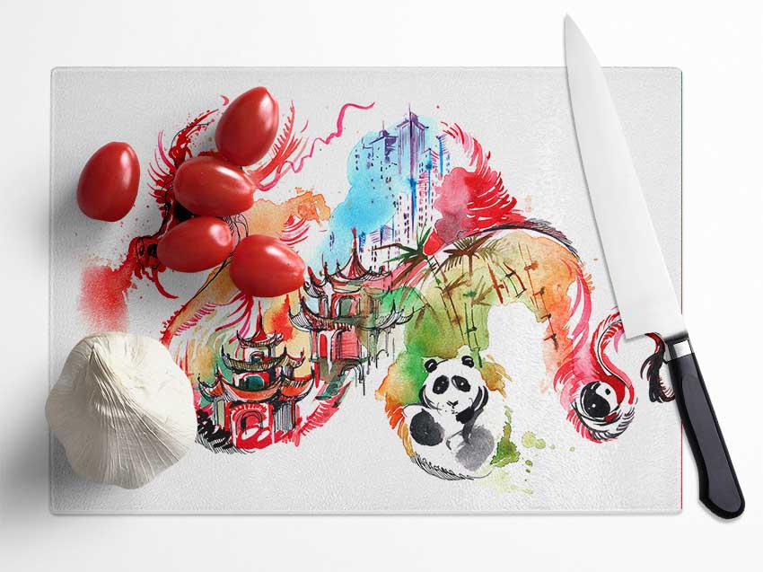The Life In A Chinese Dragon Glass Chopping Board