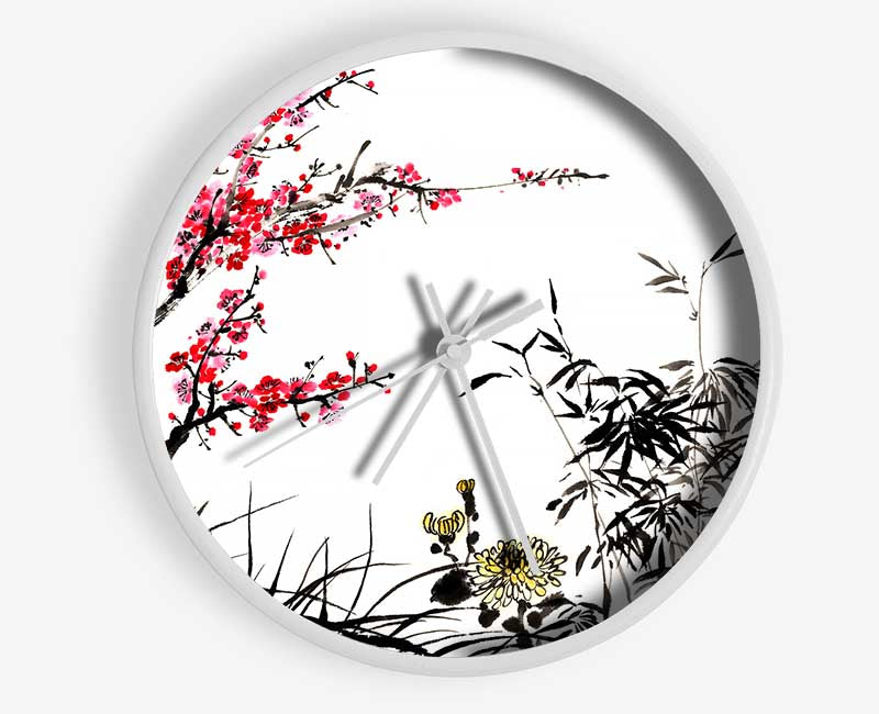 Chinese Cherry Blossom Grasses Clock - Wallart-Direct UK