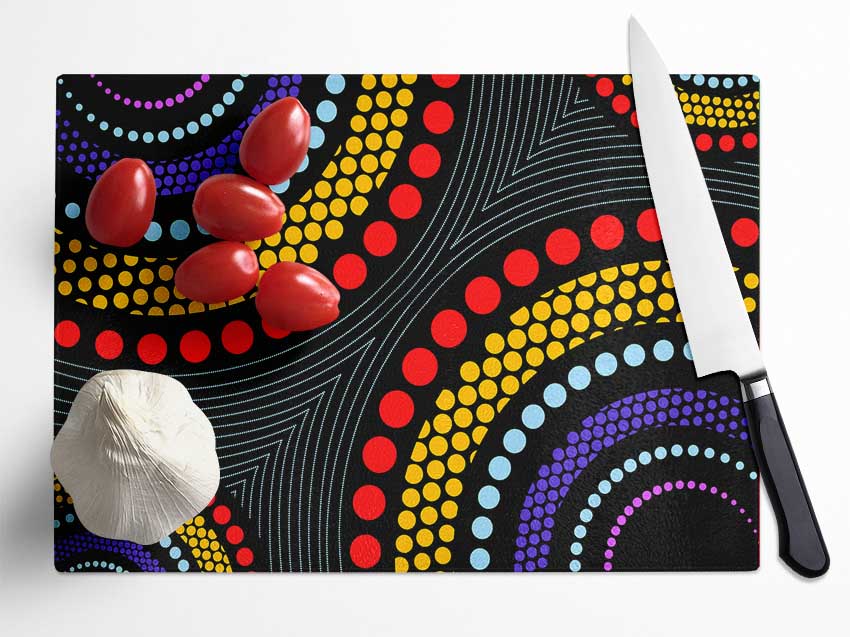 Aboriginal Pattern 11 Glass Chopping Board