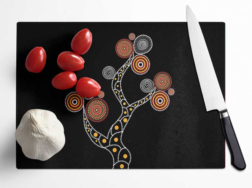 Aboriginal Tree 1 Glass Chopping Board