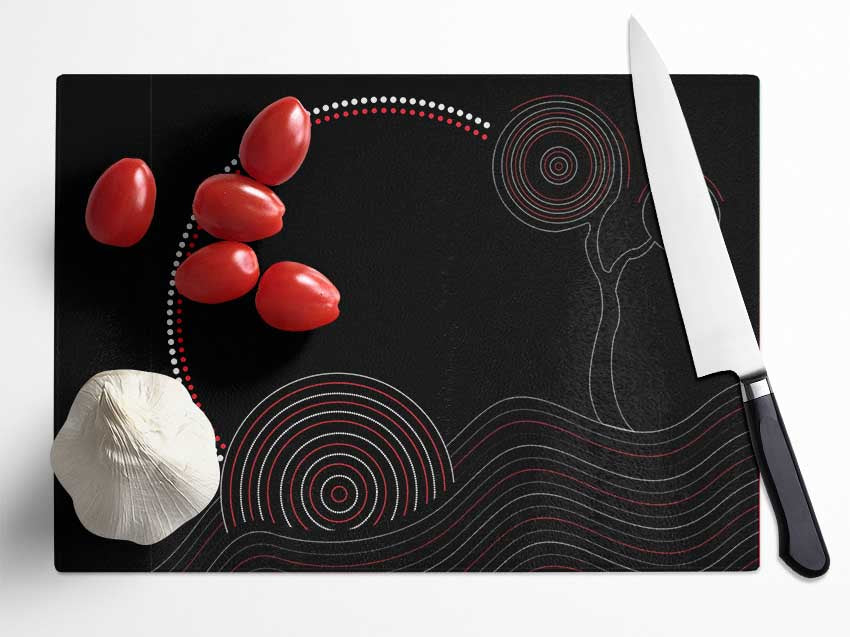 Aboriginal Sunset Tree Glass Chopping Board