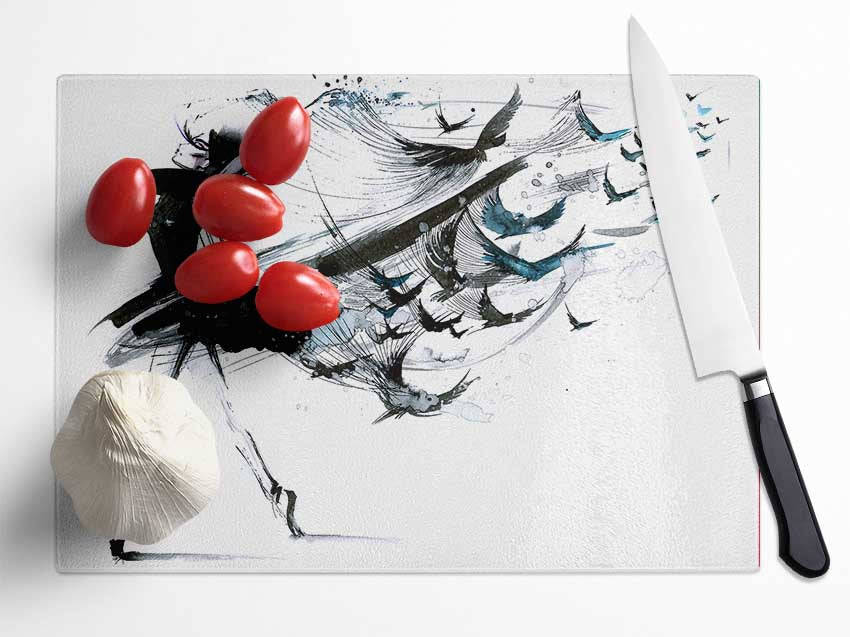 Black Birds Glass Chopping Board
