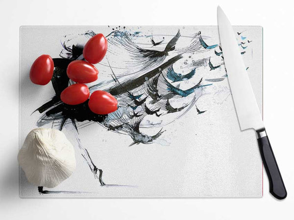 Black Birds Glass Chopping Board