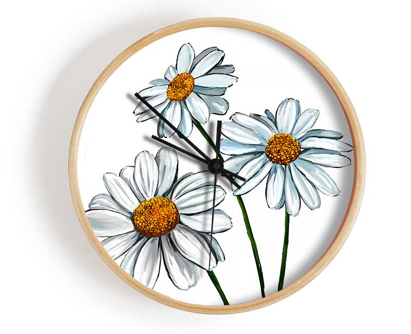 White Daisy Trio Clock - Wallart-Direct UK