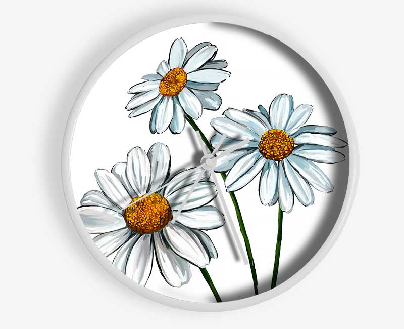 White Daisy Trio Clock - Wallart-Direct UK