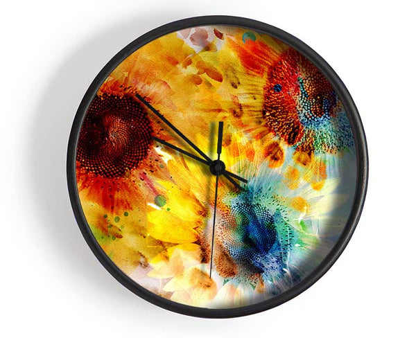 Sunflower Abstract Clock - Wallart-Direct UK
