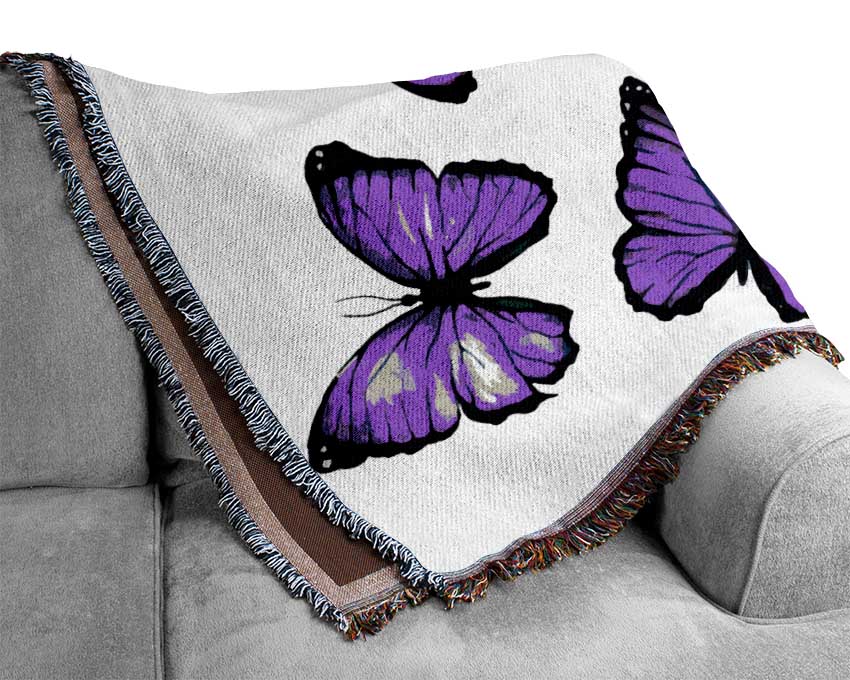 Purple Butterfly Frenzy Woven Blanket