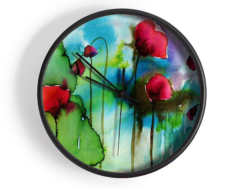 Watercolour Poppies Clock - Wallart-Direct UK