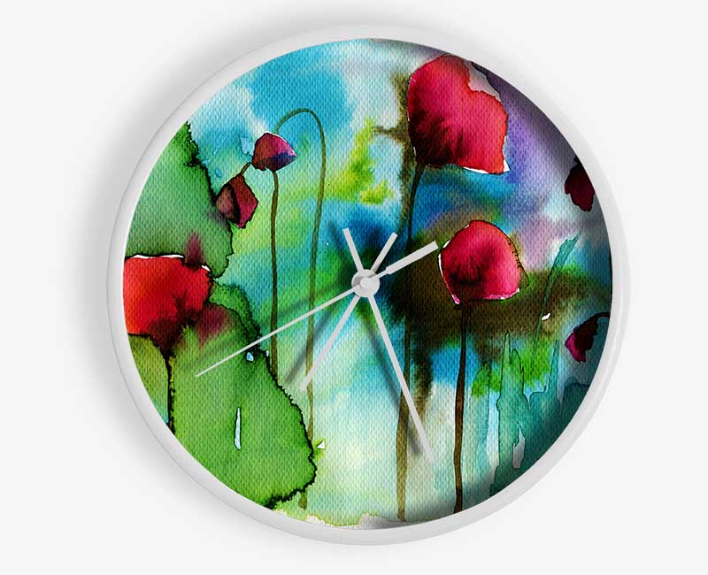 Watercolour Poppies Clock - Wallart-Direct UK