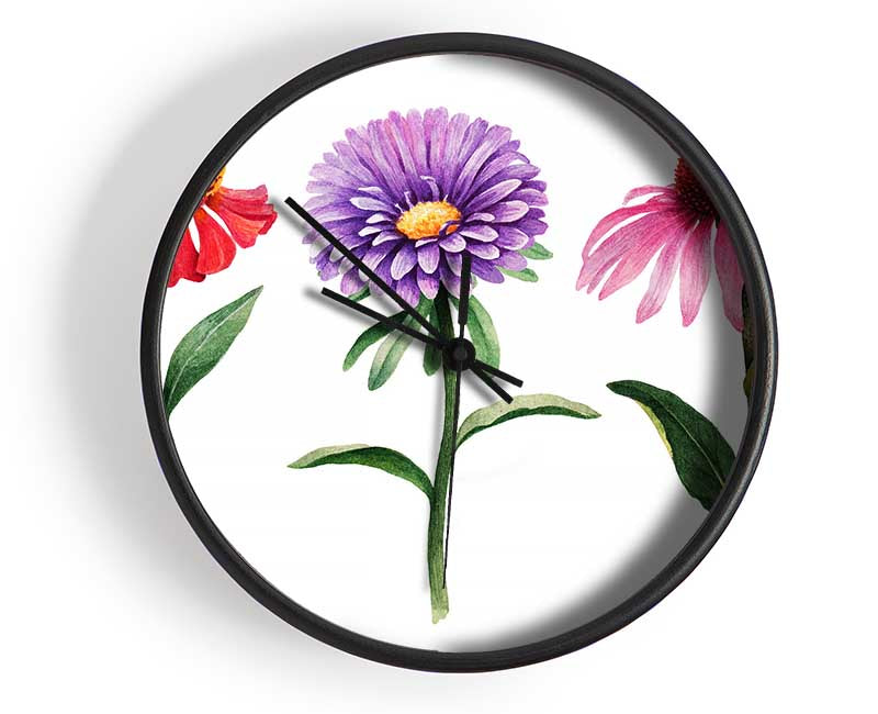Trio Of Garden Flowers Clock - Wallart-Direct UK