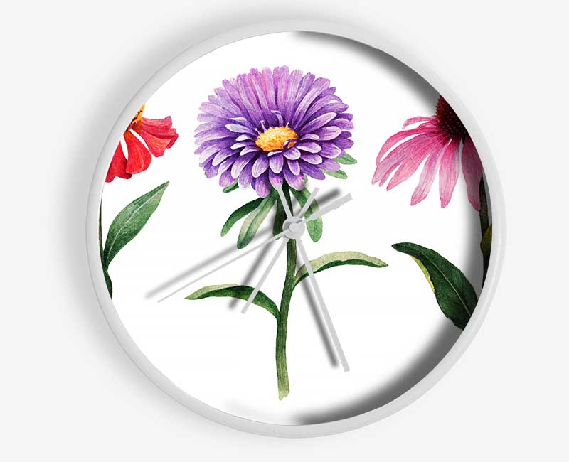 Trio Of Garden Flowers Clock - Wallart-Direct UK