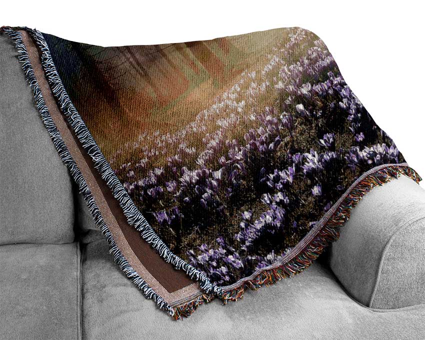 Sun Through The Bluebell Woodland Woven Blanket