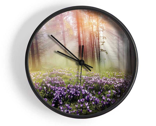 Sun Through The Bluebell Woodland Clock - Wallart-Direct UK