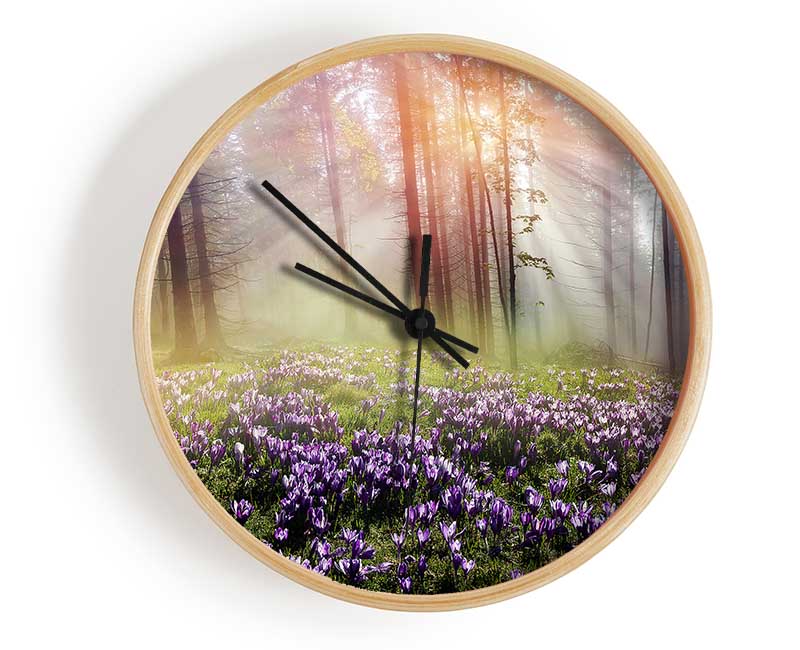 Sun Through The Bluebell Woodland Clock - Wallart-Direct UK