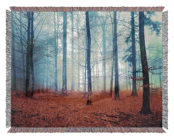 Mist In The Red Forest Woven Blanket