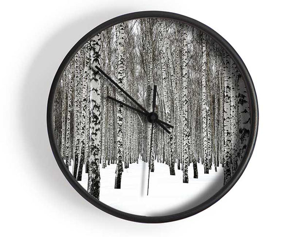Silver Birch Trees In The Snow Clock - Wallart-Direct UK