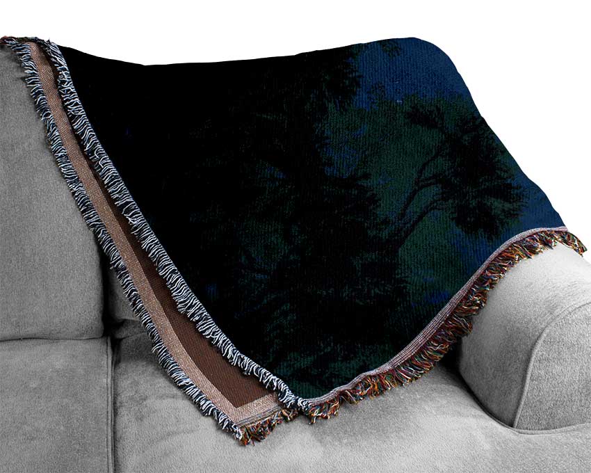 Stunning Midnight Moon Through The Trees Woven Blanket