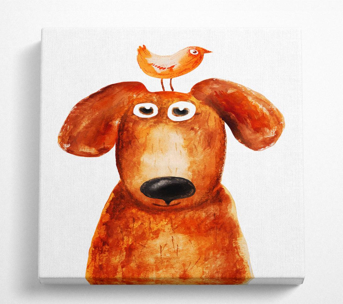 A Square Canvas Print Showing Wheres The Bird Dog Square Wall Art