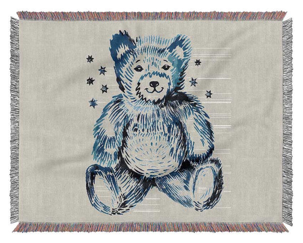 Blue Teddy Bear Stars Woven Blanket