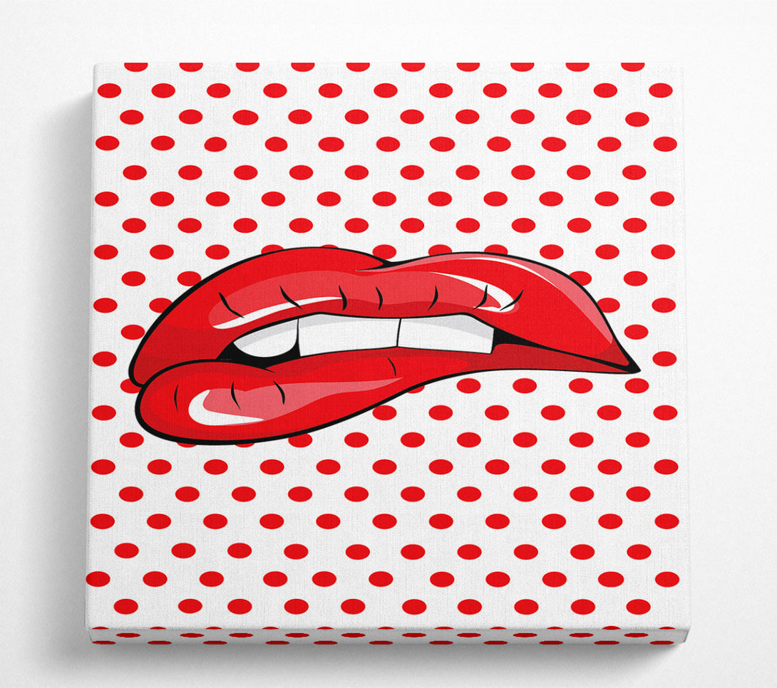 A Square Canvas Print Showing Red Lips 1 Square Wall Art